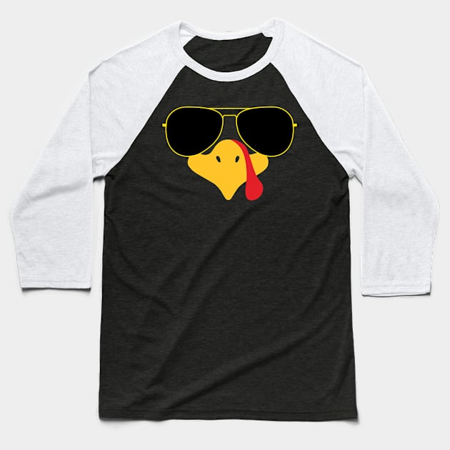 Cool Turkey Face With Sunglasses Funny Thanksgiving for Men Baseball T-Shirt by Just Me Store
